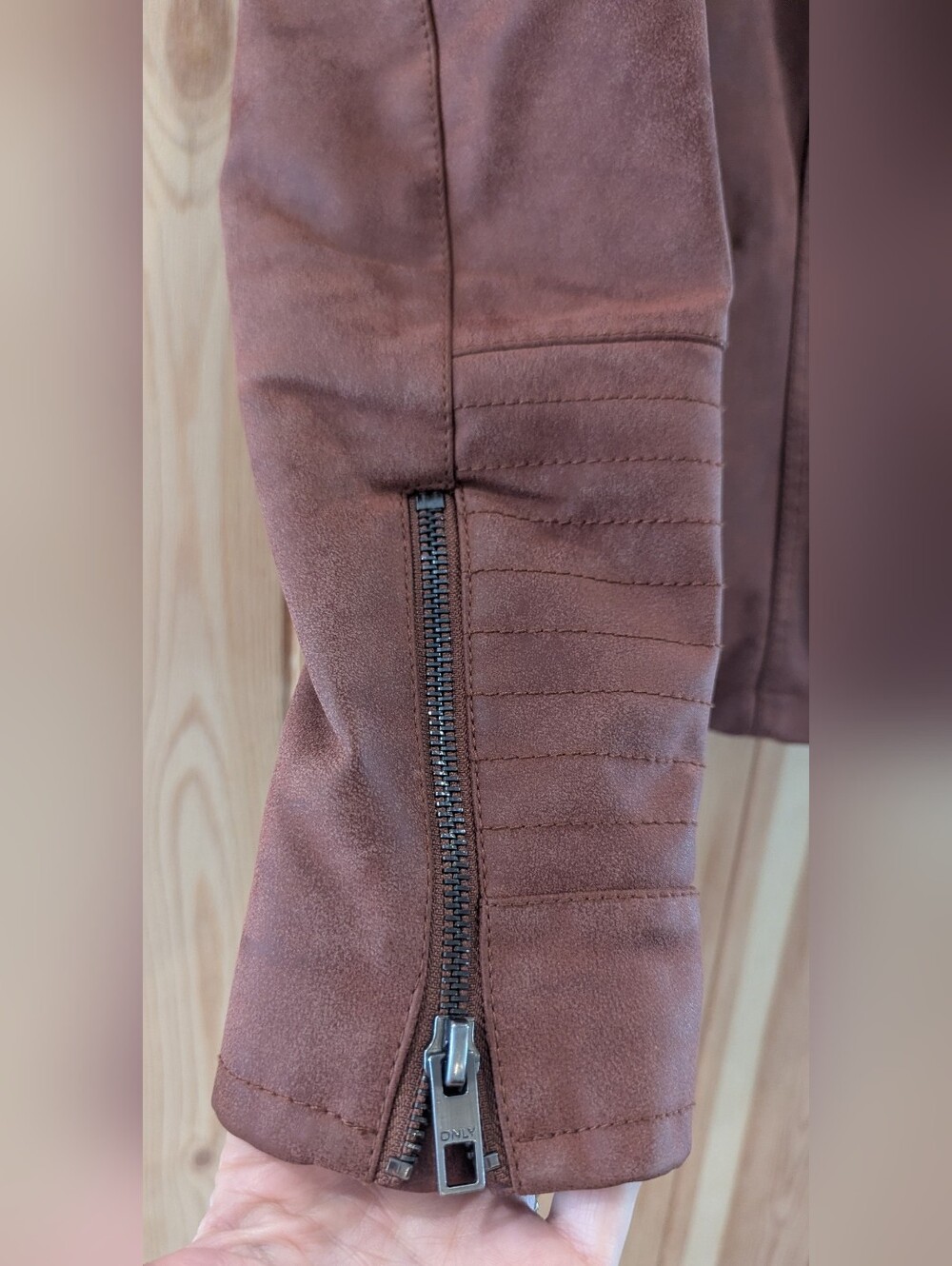 ONLY Brown Faux Suede Moto Jacket Women's - Picture 7 of 9